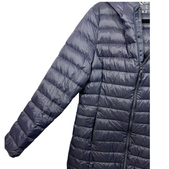 Quince Lightweight Down Packable Long Puffer Jacket Navy Large - Picture 12 of 14